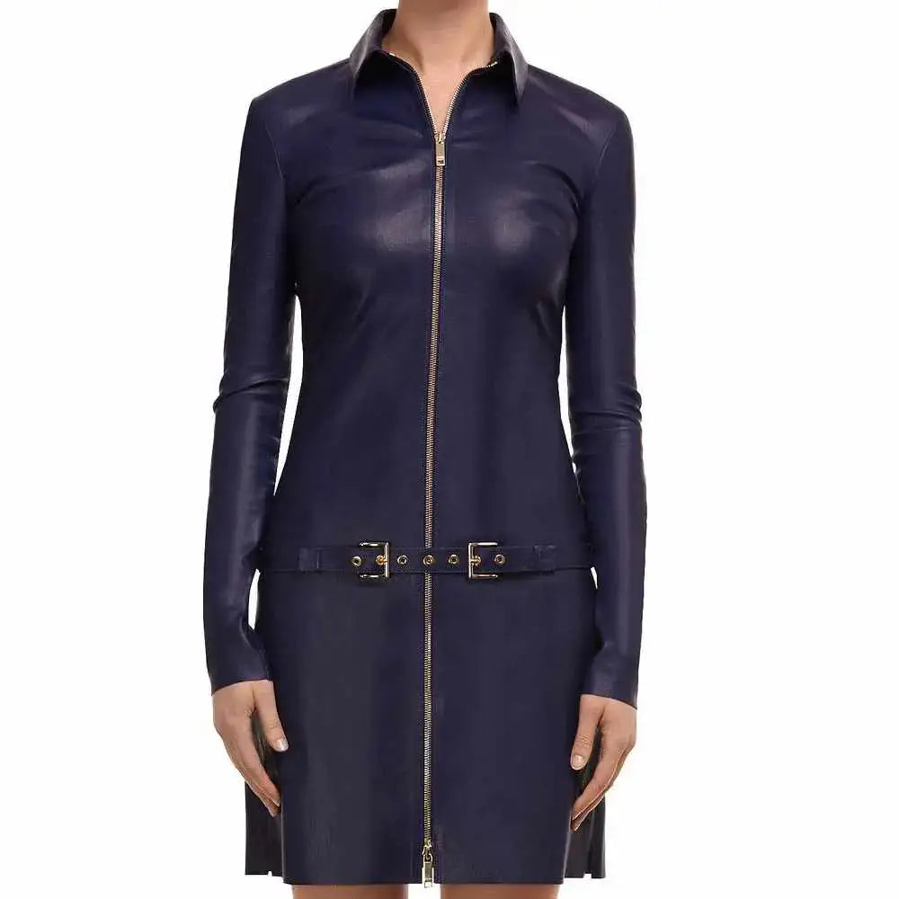 Women’s Genuine Leather Elegant Mini Party Dress-0