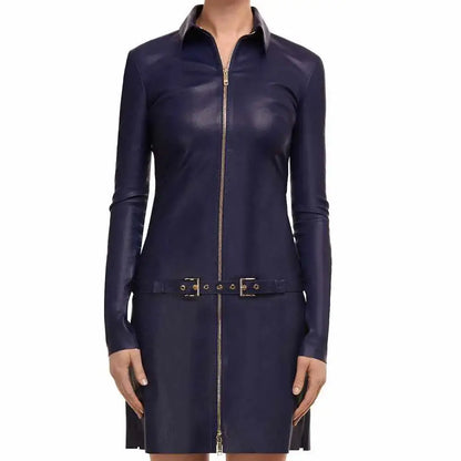 Women’s Genuine Leather Elegant Mini Party Dress-0