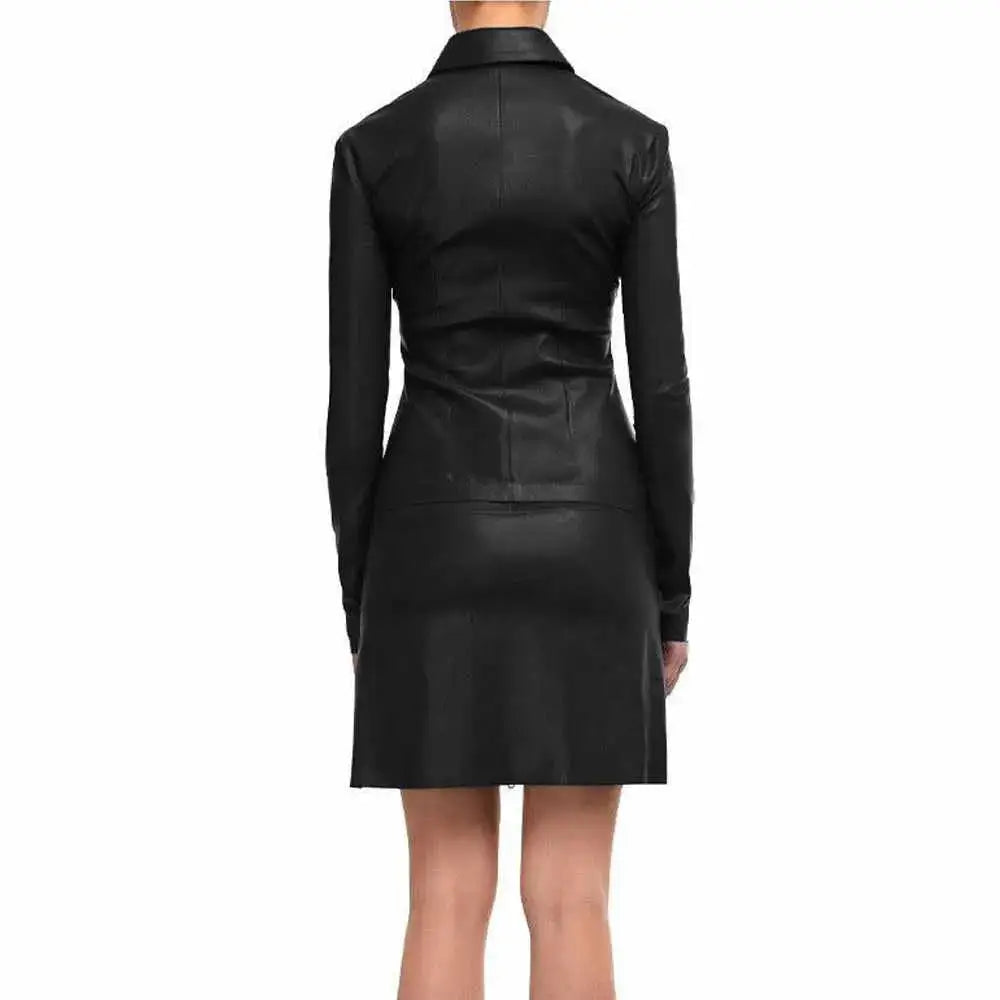 Women’s Genuine Leather Elegant Mini Party Dress-3