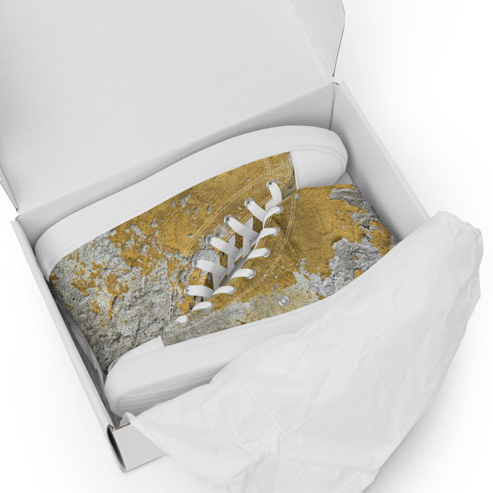 Men's Clochard Grunge high top canvas sneaker in gold and gray marbled print.