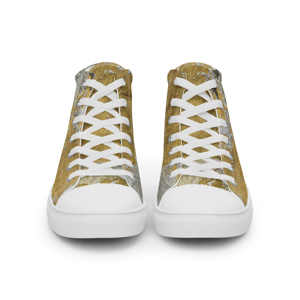 Men's Clochard Grunge high top canvas sneaker in gold and gray marbled print.