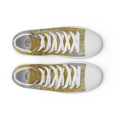 Men's Clochard Grunge high top canvas sneaker in gold and gray marbled print.
