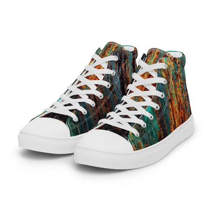 Men's Clochard Grunge high top canvas sneaker in green, teal and rust weathered print.