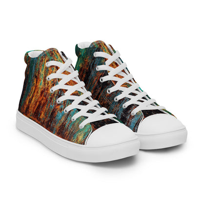 Men's Clochard Grunge high top canvas sneaker in green, teal and rust weathered print.