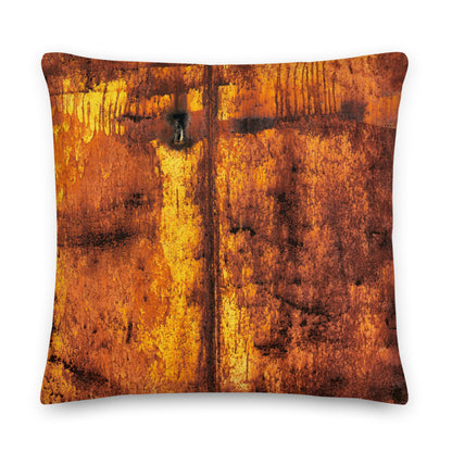 Clochard Grunge throw pillow in deep red and blue weathered texture, linen-feel cover.