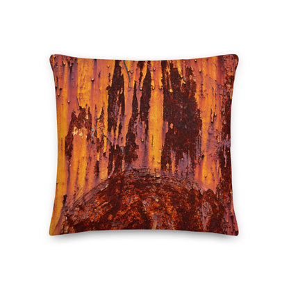 Clochard Grunge throw pillow in rust and brown vertical grain on a linen-feel cover.