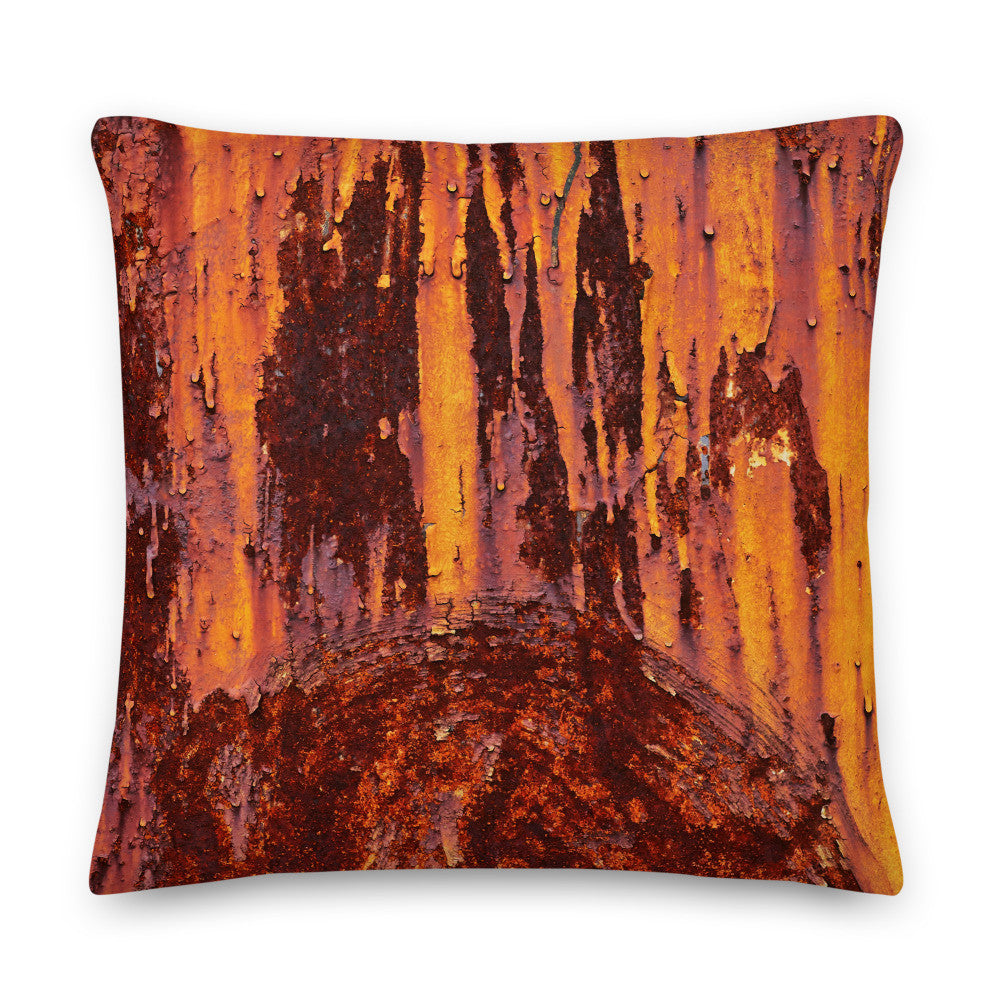 Clochard Grunge throw pillow in rust and brown vertical grain on a linen-feel cover.