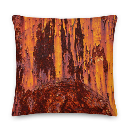 Clochard Grunge throw pillow in rust and brown vertical grain on a linen-feel cover.