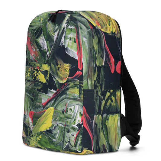 Minimalist 20 litre backpack in a green and yellow foliage print, with padded straps.