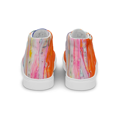Women's high top canvas sneaker in a soft orange and pink wash, laced to the ankle.