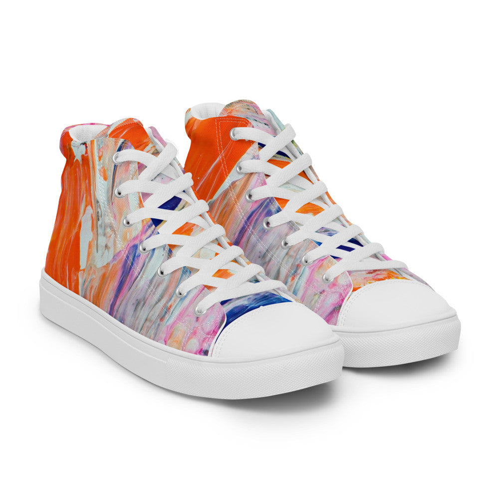 Women's high top canvas sneaker in a soft orange and pink wash, laced to the ankle.