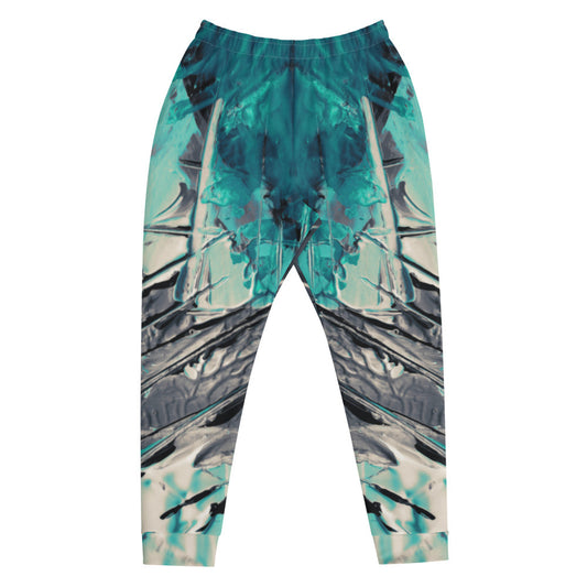 Men's slim fit joggers in a teal and green wash, with an elastic drawstring waist.