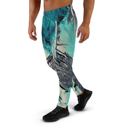 Men's slim fit joggers in a teal and green wash, with an elastic drawstring waist.