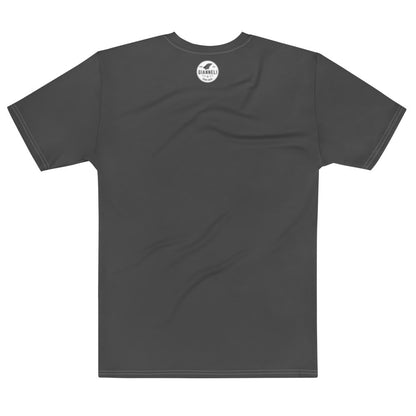Legend men's crew neck tee, charcoal ground with a framed portrait print on the chest.