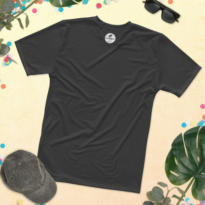 Legend men's crew neck tee, charcoal ground with a framed portrait print on the chest.
