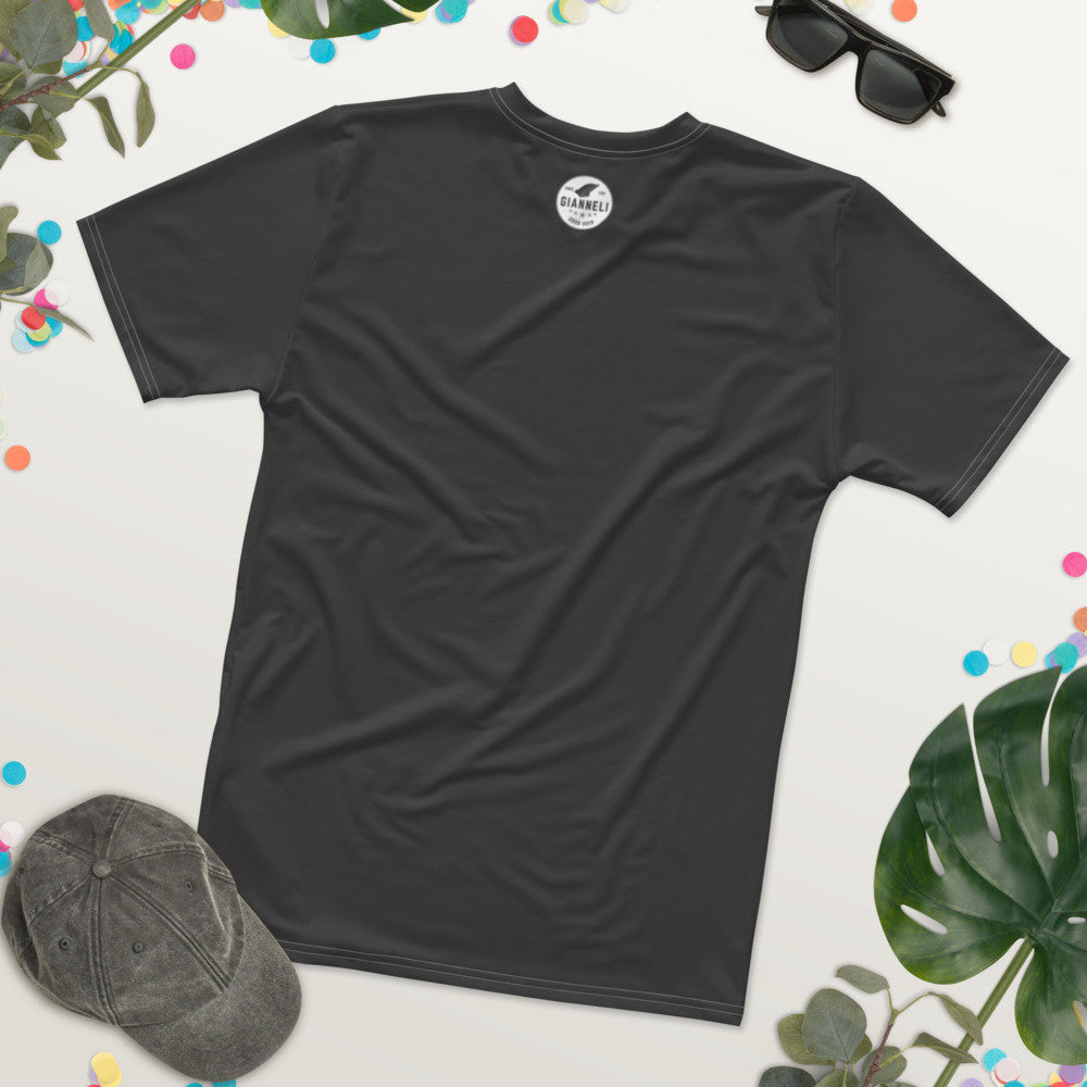 Legend men's crew neck tee, charcoal ground with a framed portrait print on the chest.