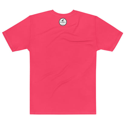 Look Good Feel Good men's tee in coral, with the wording hand lettered across the chest.