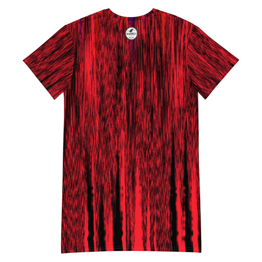 On Fire oversize T-shirt dress in deep red, with the words on fire scripted down the front.