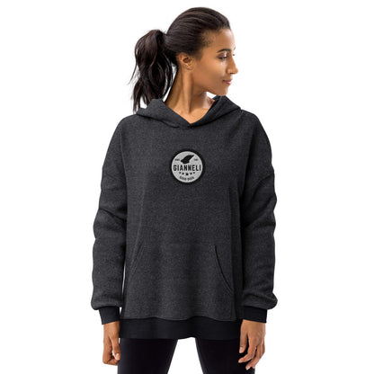Gianneli sueded fleece unisex hoodie with a front pouch pocket and a dropped shoulder.