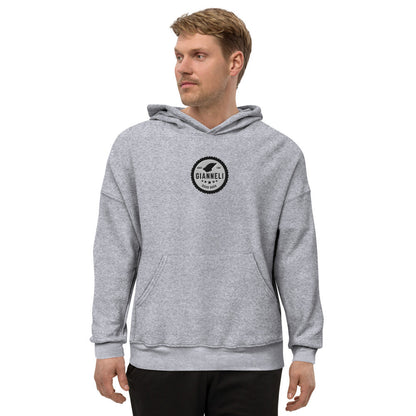 Gianneli sueded fleece unisex hoodie with a front pouch pocket and a dropped shoulder.
