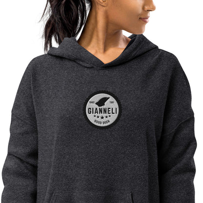 Gianneli sueded fleece unisex hoodie with a front pouch pocket and a dropped shoulder.