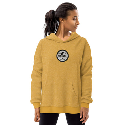 Gianneli sueded fleece unisex hoodie with a front pouch pocket and a dropped shoulder.