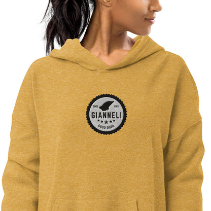 Gianneli sueded fleece unisex hoodie with a front pouch pocket and a dropped shoulder.