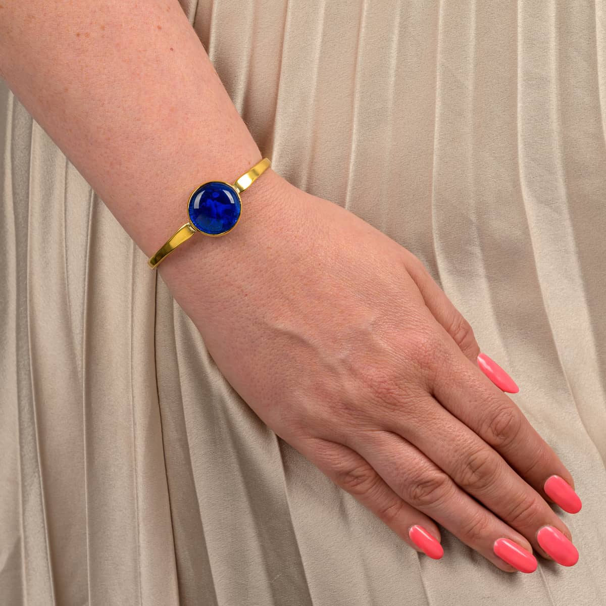 Safi Recycled Brass & Blue Glass Bangle-0