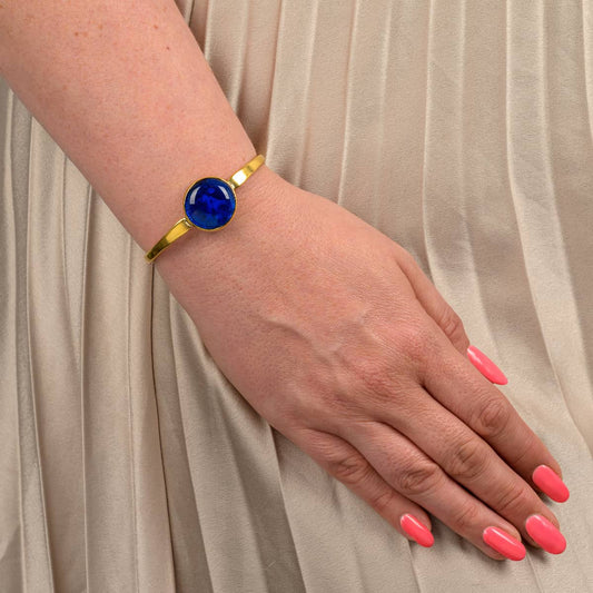 Safi Recycled Brass & Blue Glass Bangle-0