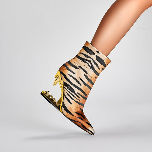 Golden Tiger Bite Heel Ankle Boots-1