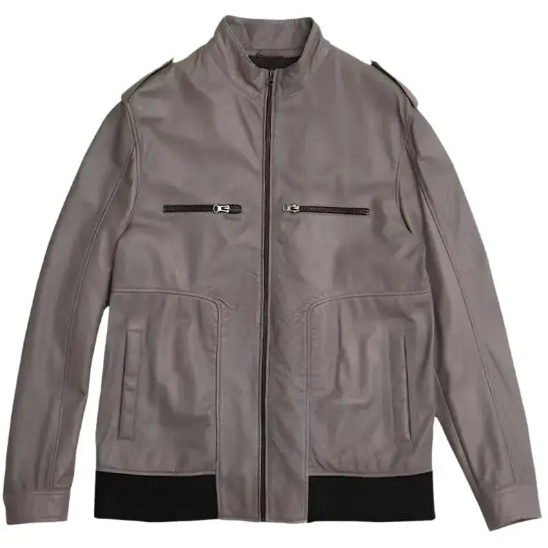 Gray Lambskin Leather Bomber Jacket-0