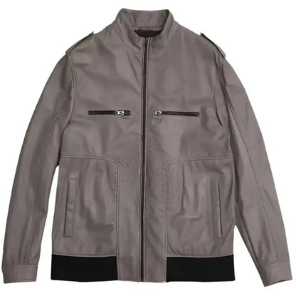 Gray Lambskin Leather Bomber Jacket-0