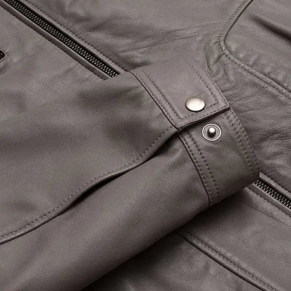 Gray Lambskin Leather Bomber Jacket-4
