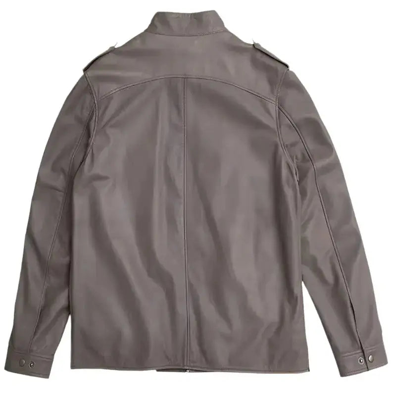 Gray Lambskin Leather Bomber Jacket-1