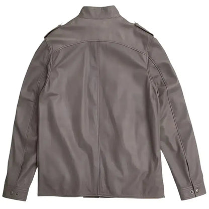 Gray Lambskin Leather Bomber Jacket-1