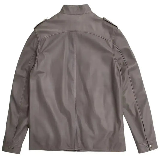 Gray Lambskin Leather Bomber Jacket-1