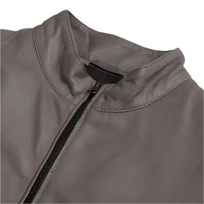 Gray Lambskin Leather Bomber Jacket-3