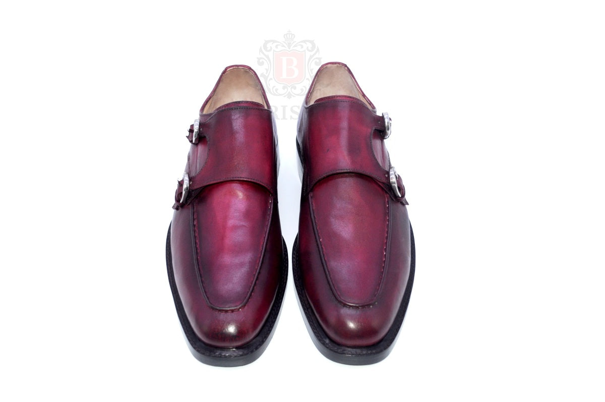 Walter - Burgundy Double Strap Monk Shoes-1