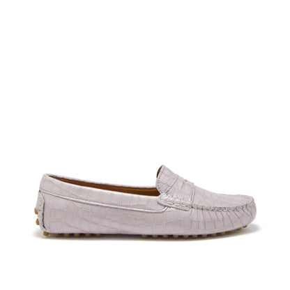 Women's Penny Driving Loafers, lilac croc print patent leather-0