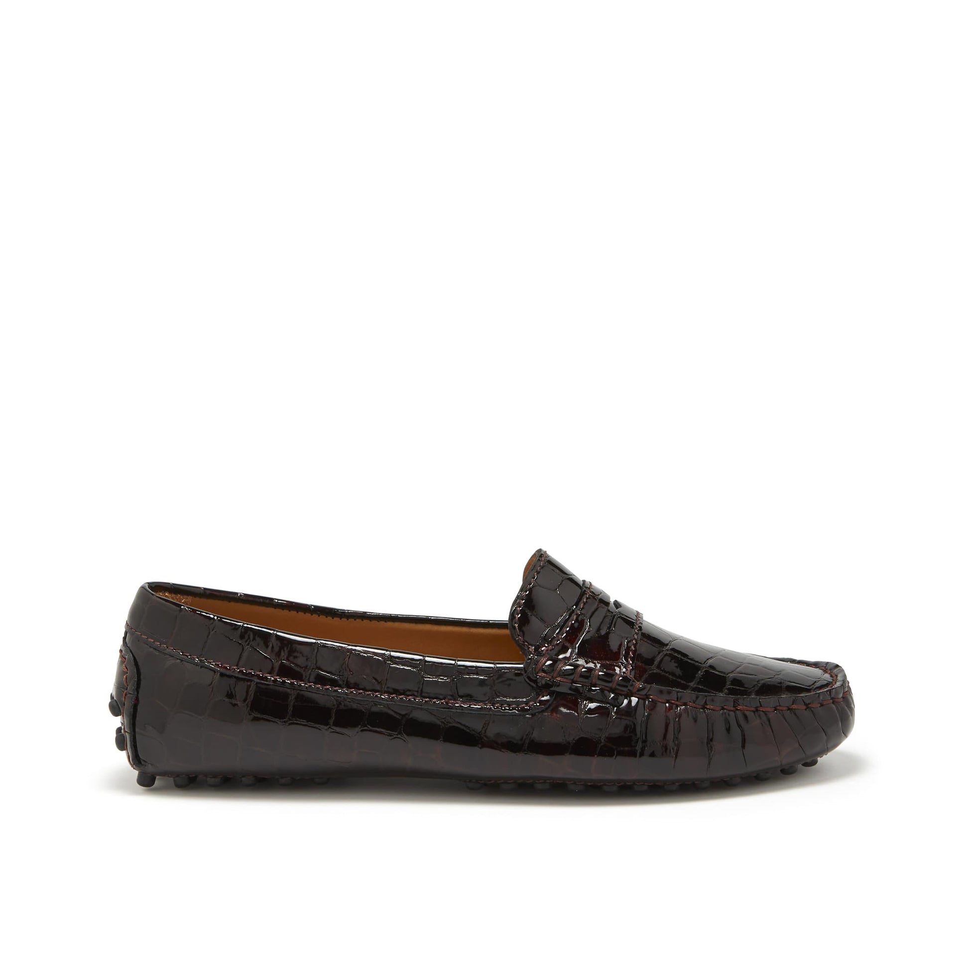 Women's Penny Driving Loafers, brown croc print patent leather-0