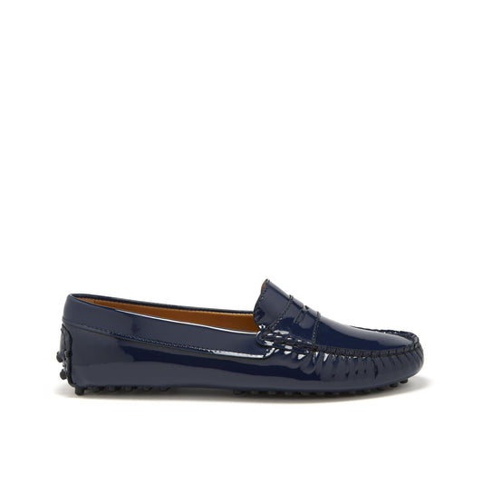 Women's Penny Driving Loafers, navy blue patent leather-0