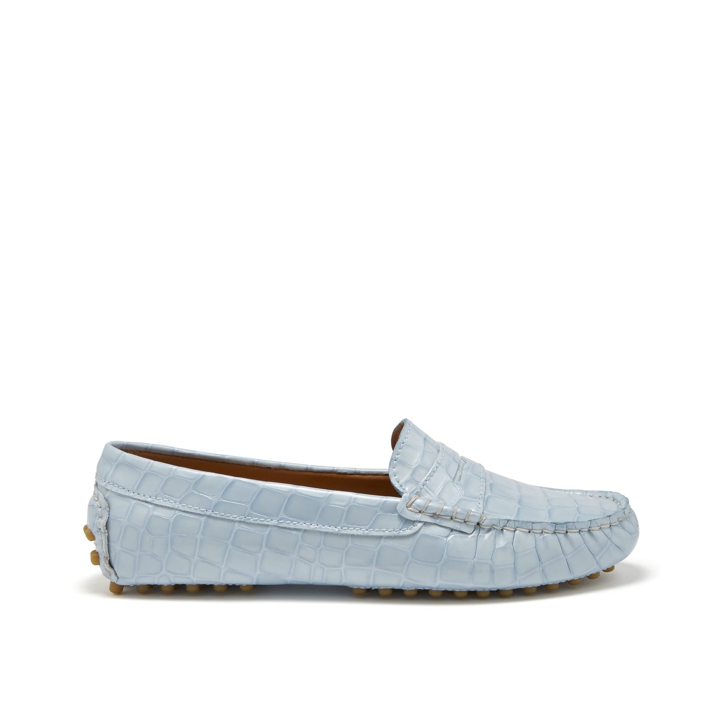 Women's Penny Driving Loafers, powder blue print patent leather-0