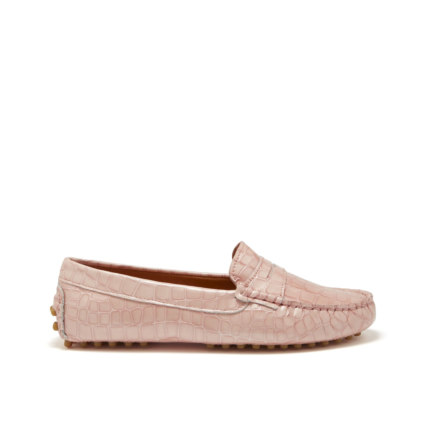 Women's Penny Driving Loafers, powder pink print patent leather-0