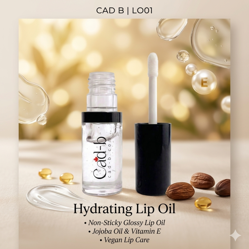 Hydrating Lip Oil - Non-Sticky Glossy Lip Oil for Dry Lips with Jojoba Oil & Vitamin E | Vegan Lip Care | LO01 | CAD B