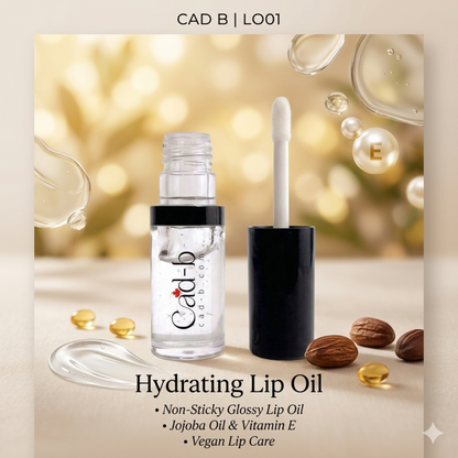 Hydrating Lip Oil - Non-Sticky Glossy Lip Oil for Dry Lips with Jojoba Oil & Vitamin E | Vegan Lip Care | LO01 | CAD B