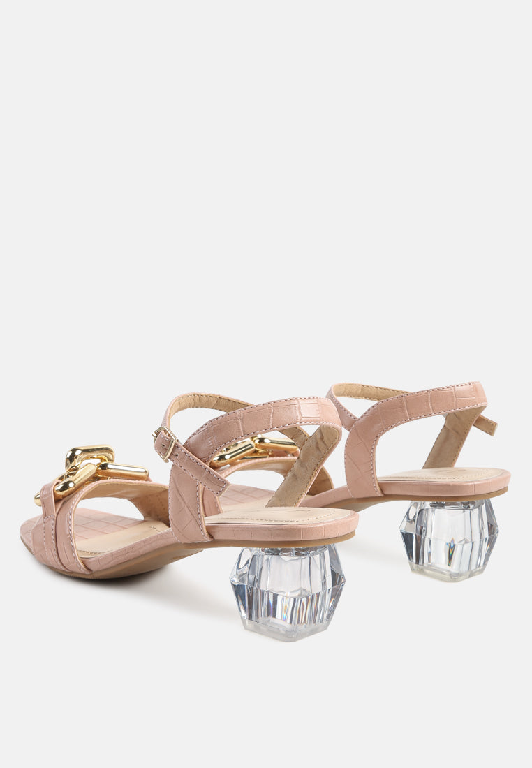 Icicle Clear Low Heel Metal Chain Sandals-3
