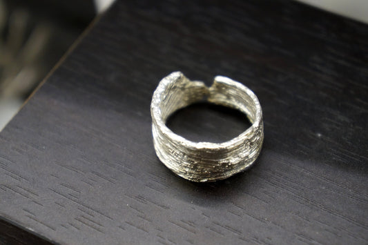 Tree Bark Thumb Ring, Gold-Plated Sterling Silver Jewelry, Adjustable Fit Band, Handmade Jewelry-1