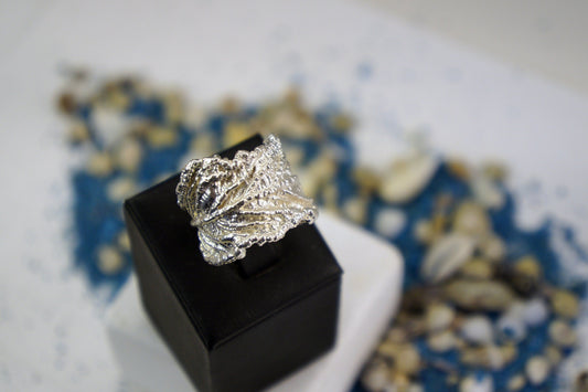 Silver Leaf Ring, 925 Sterling Silver Jewelry, Adjustable Statement Jewelry, Gift for Her, Birthday Gift for Women, Handmade Jewelry-1