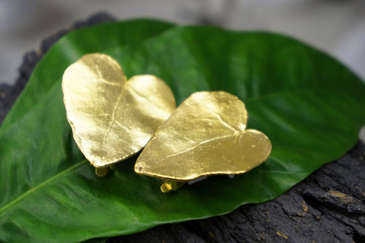 Ivy Leaf Earrings: Heart Shape Botanical Jewelry (Gold Plated Silver)-0