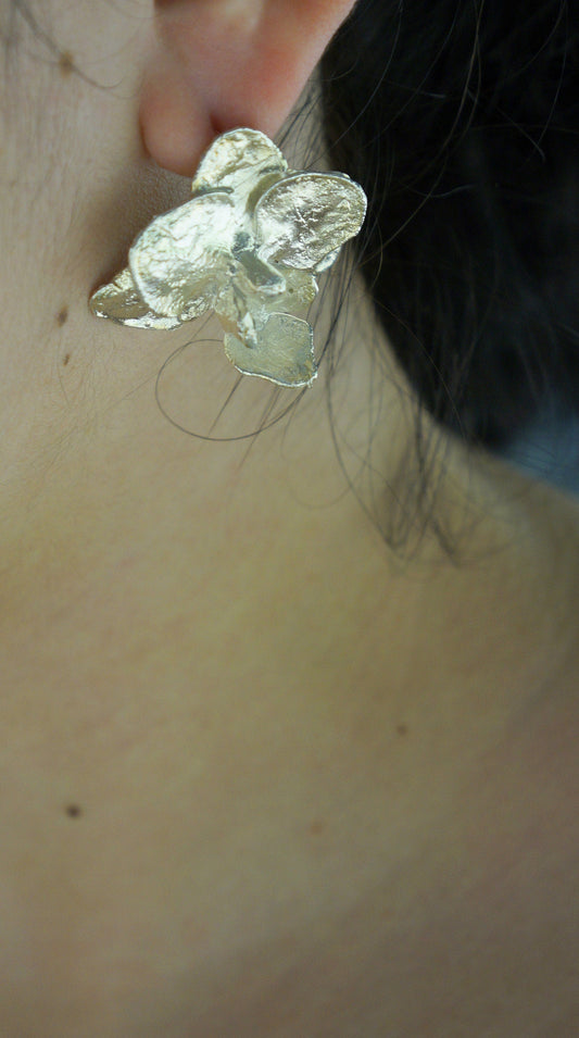 Jewel Orchid Earrings Sterling Silver (Delicate Floral Drop)-1